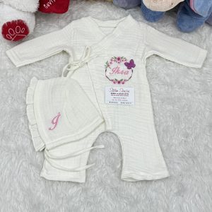 İsme Özel Nakışlı Muslin Bebek Tulumu